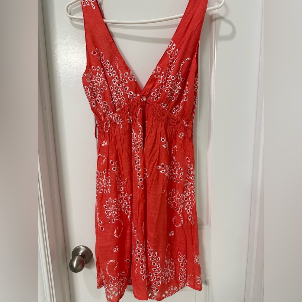 Eyelet dress in beautiful coral color. Never worn and with tag!